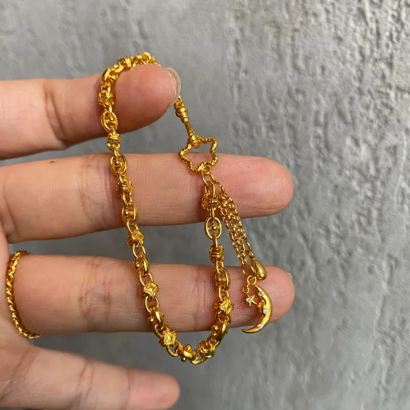 vintage fashion diamonds studded star moon tassel bracelets for women water droplet chains tassels fashion bracelet jewelry gift