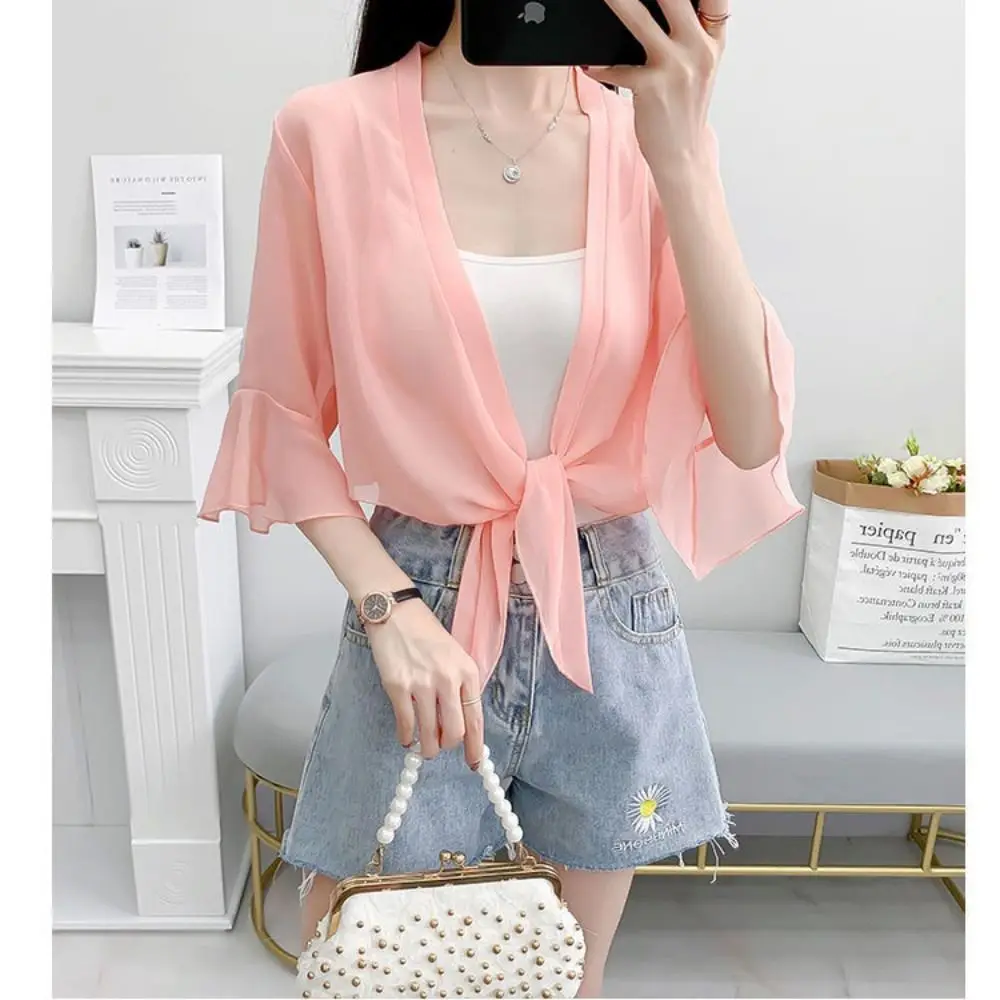 Wrinkle Resistant Chiffon Chiffon Cardigan Loose Fit Multicolor Sun Protection Coat Summer Shrug Women