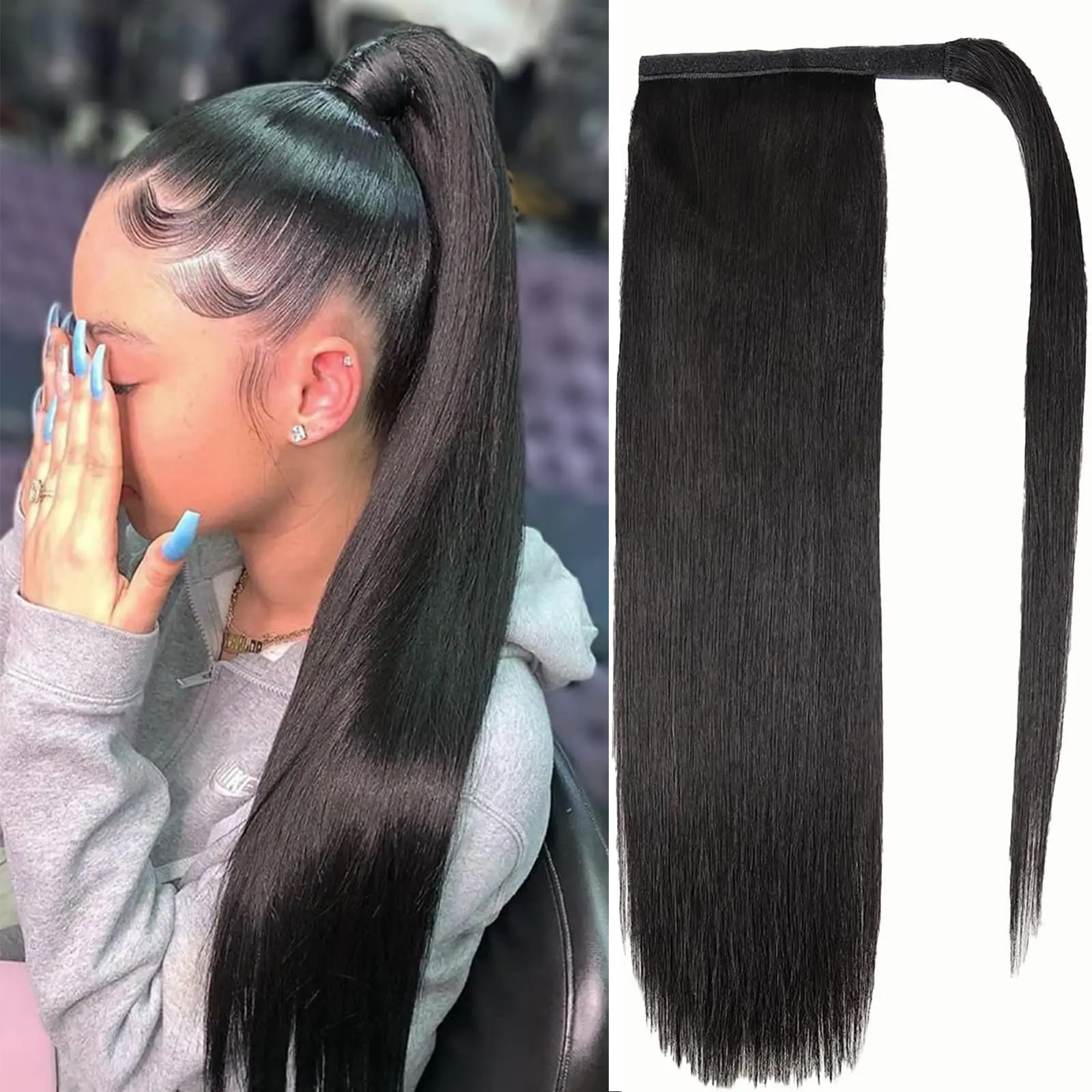 8-32Inch Straight Ponytail Human Hair Virgin Straight Wrap Around Ponytail Hair Extension For Women Hair Natural Color Hairpiece