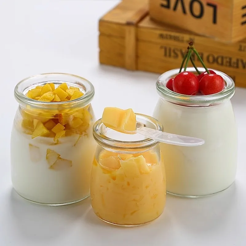 Mini Pudding Jars Cute Wishing Glass Bottle Storage Cups with Lid High Temperature Resistant Homemade Jam Jar Yogurt Container