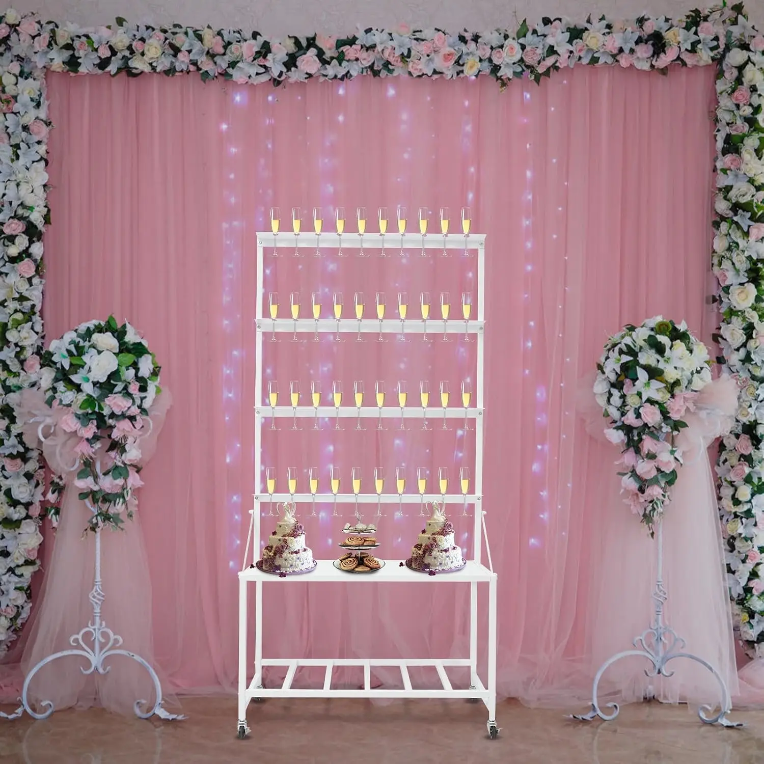 Champagne Wall Holder Party 40 Glasses Mobile Flute Display Storage Rack Metal Stand Wedding Bar Decor