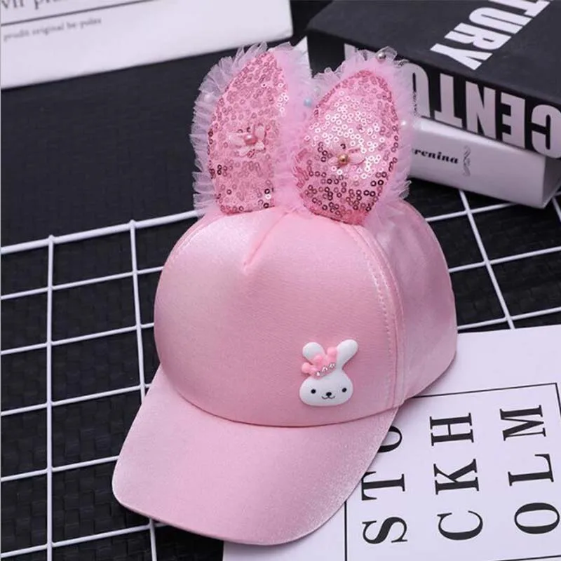 Children\'s Kids Baseball Cap for Girl Boy Bling Rabbit Ear Design Spring Autumn Baby Sun Hat Adjustable Toddler Peaked Caps 1-3T