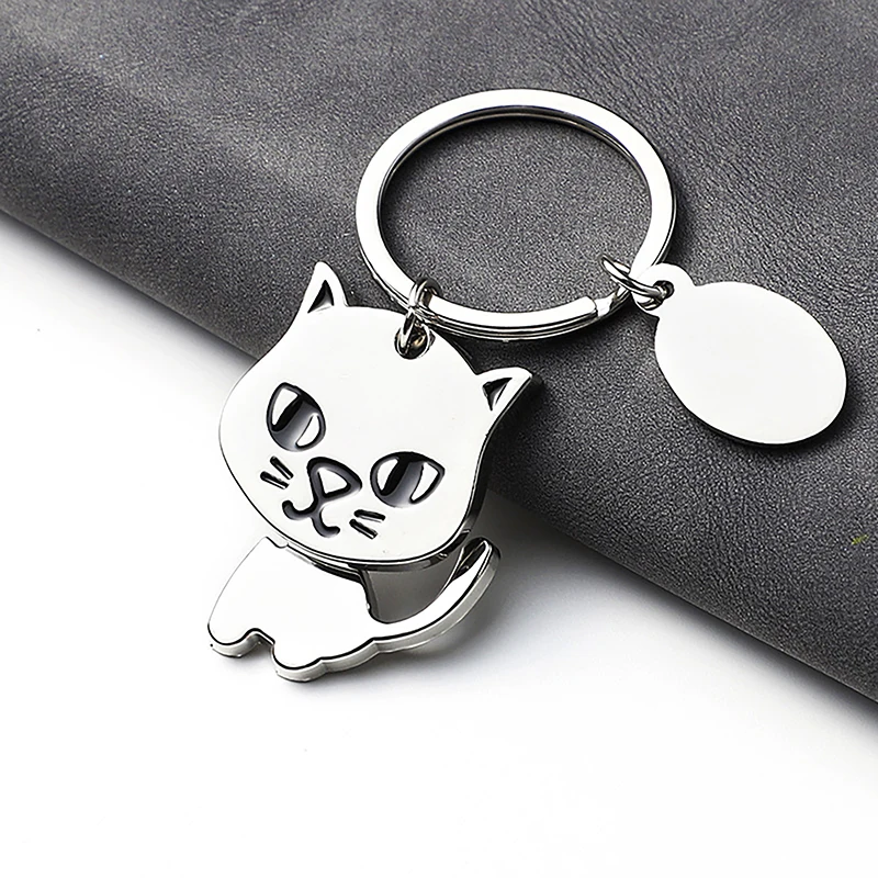 Creative Cartoon Cat Dog Metal Keychain Cute Animal Key Ring Charms Pet Lovers Souvenir Bag Pendant Ornaments Accessories