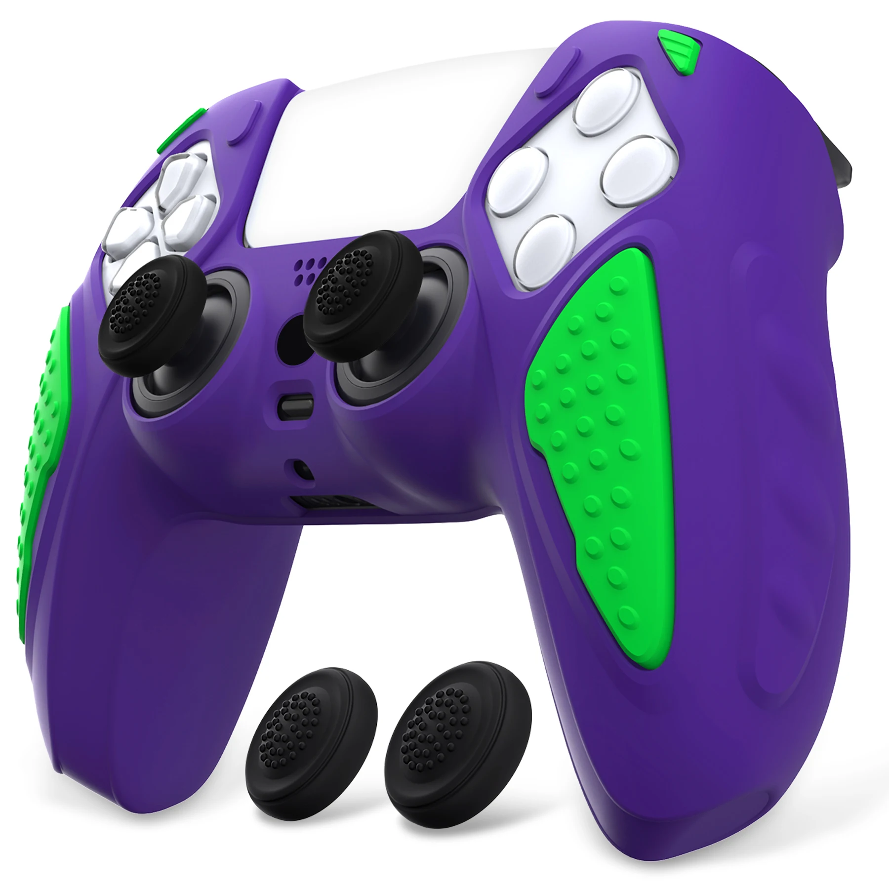 

PlayVital Knight Edition Anti-Slip Silicone Cover Skin for ps5 Controller Case with Thumb Grip - Neon Genesis Purple & Green