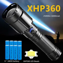 Ultra Bright Flashlight XHP360 LED Zoomable Spotlight Long Range Emergency Torch USB C Rechargeable Detachable 18650 Battery