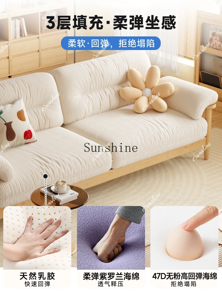 Japanese log style solid wood sofa living room small apartment cotton and linen fabric  FT