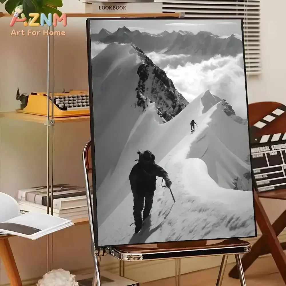 AZNM Black White Ski Snowboard Canvas Wall Art, Extreme Winter Sport Mountain Skiing Action Photo Print, Unframed Canvas Paintin