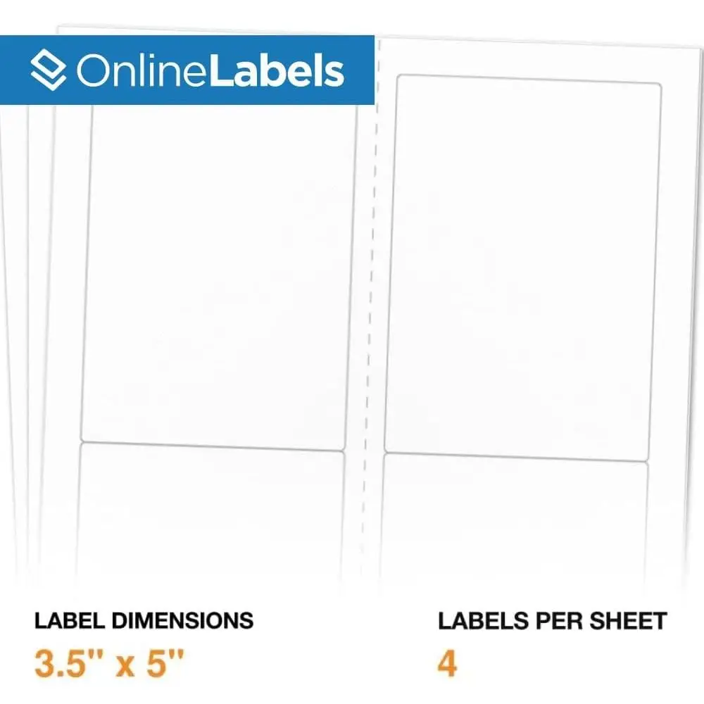 3.5 x 5 Rectangle Mailing, Shipping Labels - Permanent, White Matte - 4-Up - Perforated - Pack of 20,000 Labels, 5,000 Sheets - view 2