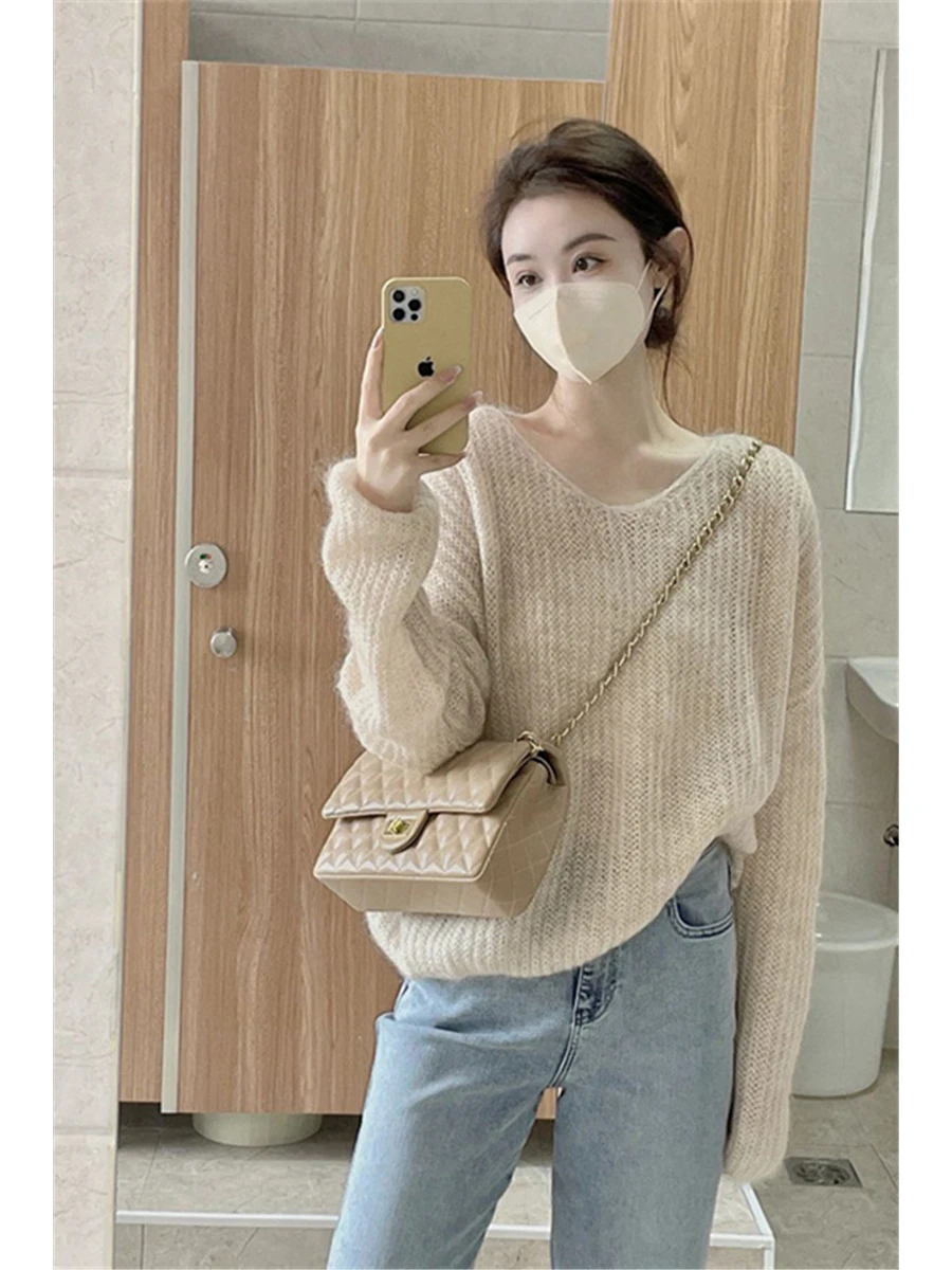

Women's Early Spring Thin Knitted Sweater Milk Series Outerwear UV Protection Ne Long Sve Regular Fit Ci Walk
