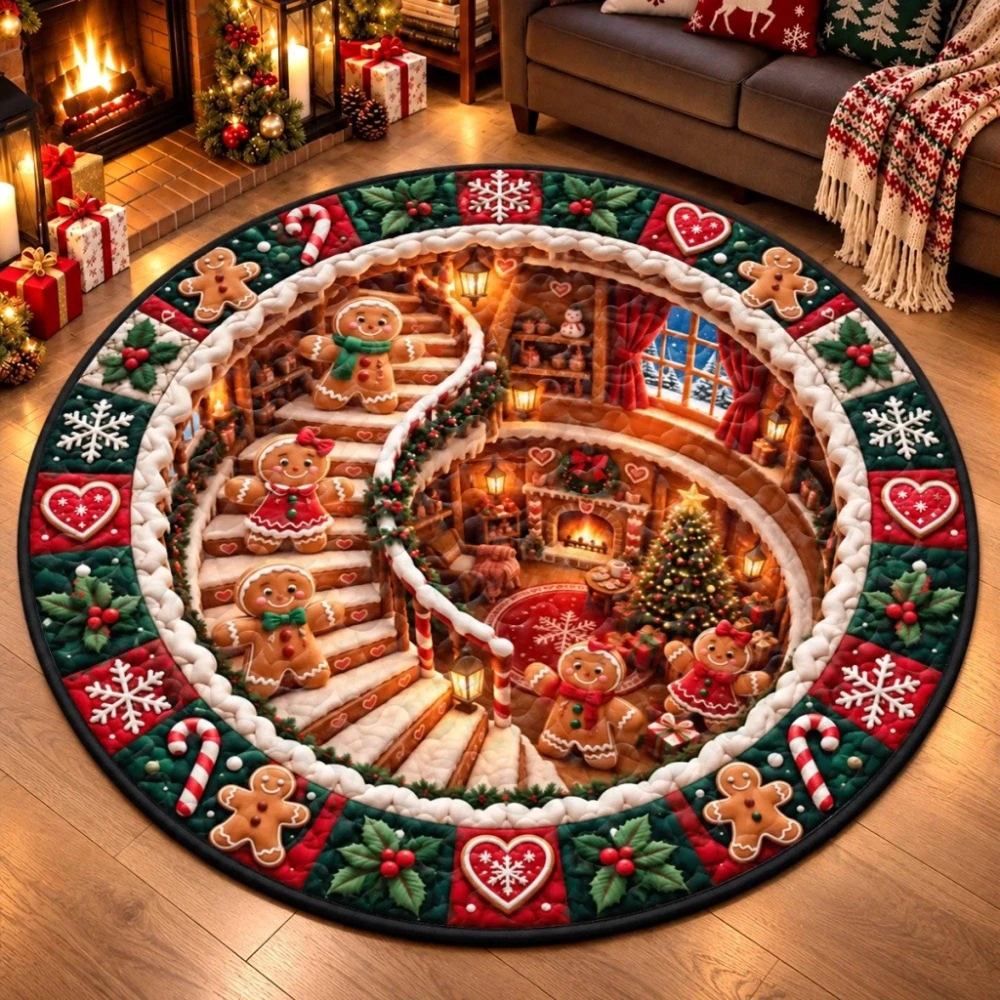 Christmas Bow Arch Santa Area Rug Home Decor Entrance Hallway Sofa Side Bedroom Kitchen Coffee Table Doormat Circle Floor Mat