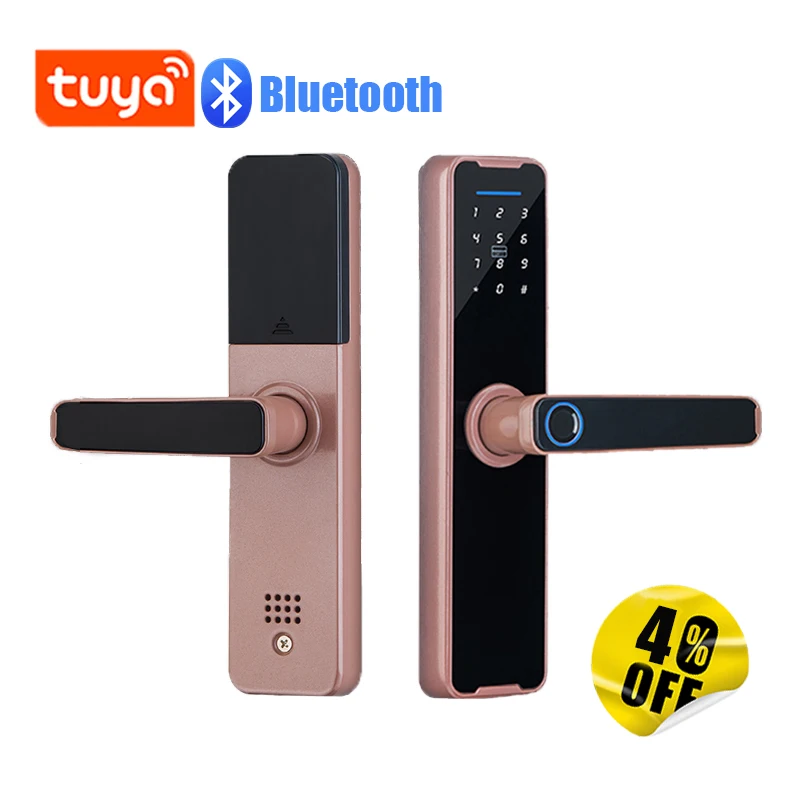 Tuya Biometric Fingerprint Lock Bluetooth Electronic Smart Door Lock Remote Keyless Unlocking Control for Wooden Doors