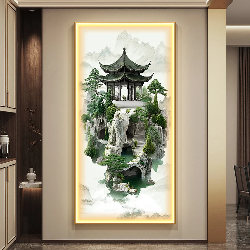 New Chinese Style LED Wall Decor Entrance Decoration Paintings Garden Landscapes Murals Building Corridors Lights Lighting Lamps