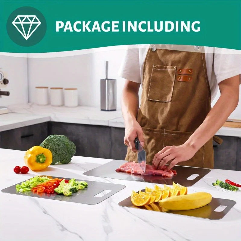 3 шт. разделочные доски из нержавеющей стали — толстые пищевые доски для мяса, овощей и фруктов |   Можно мыть в посудомоечной машине и нож