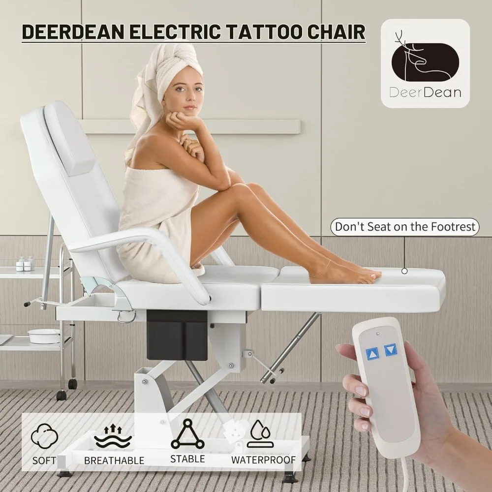 Chaise de tatouage électrique avec tabouret, lit blanc, esthétique réglable, chaise qualifiée ale, lit de massage, lit de cils, recommandé par le client