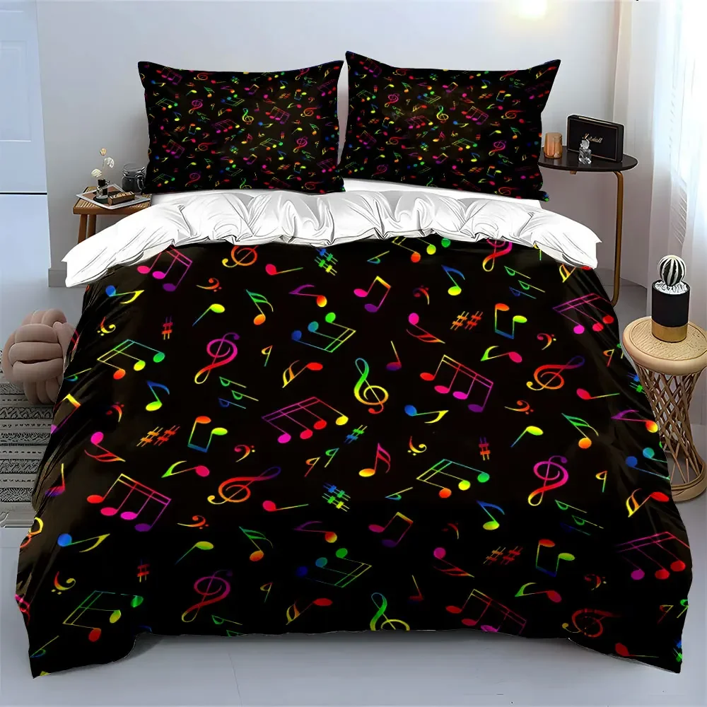 Colorful Music Note Pattern Decoration Multiple sizes kid's and adults' bedroom Exquisite 3PC bedding set, gift