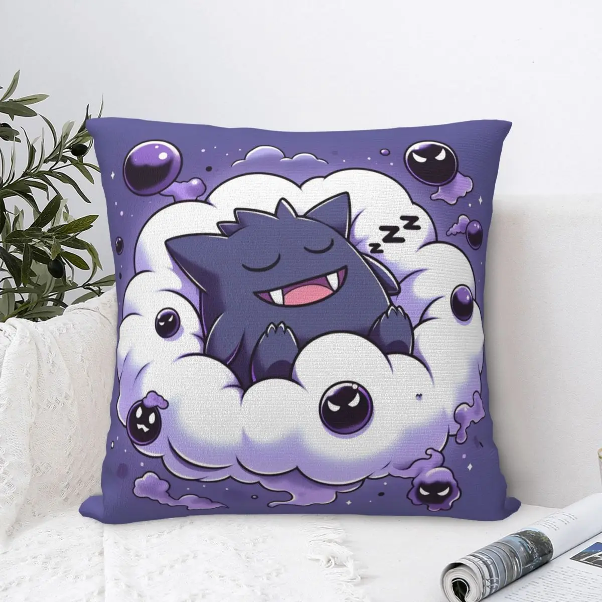 Japanese Anime Pokemon Gengar Cartoon Pillow Cover Soft Pillow Case Cushion Cover Cute Fun Pillowcases For Sofa Home Decoration