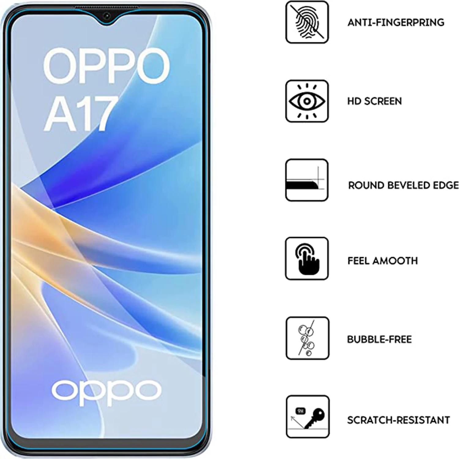 For OPPO A17 A17K, HD Tempered Glass Film 2/4Pcs 9H Screen Protector