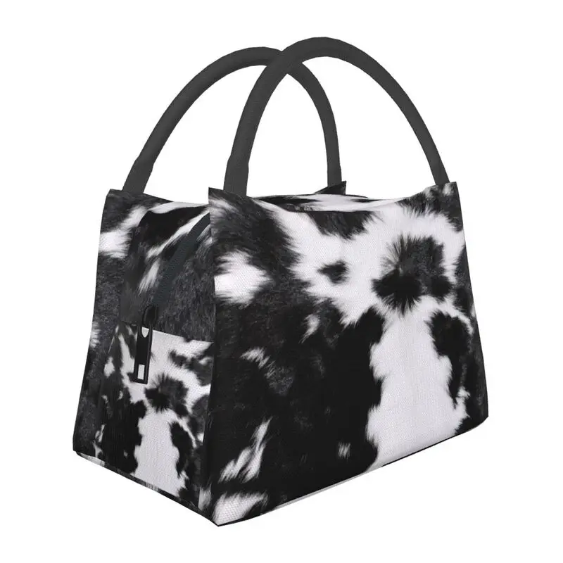 

Cowhide Leather Texture Insulated Lunch Bags for Women Leakproof Animal Hide Cooler Thermal Lunch Tote Office Picnic Travel
