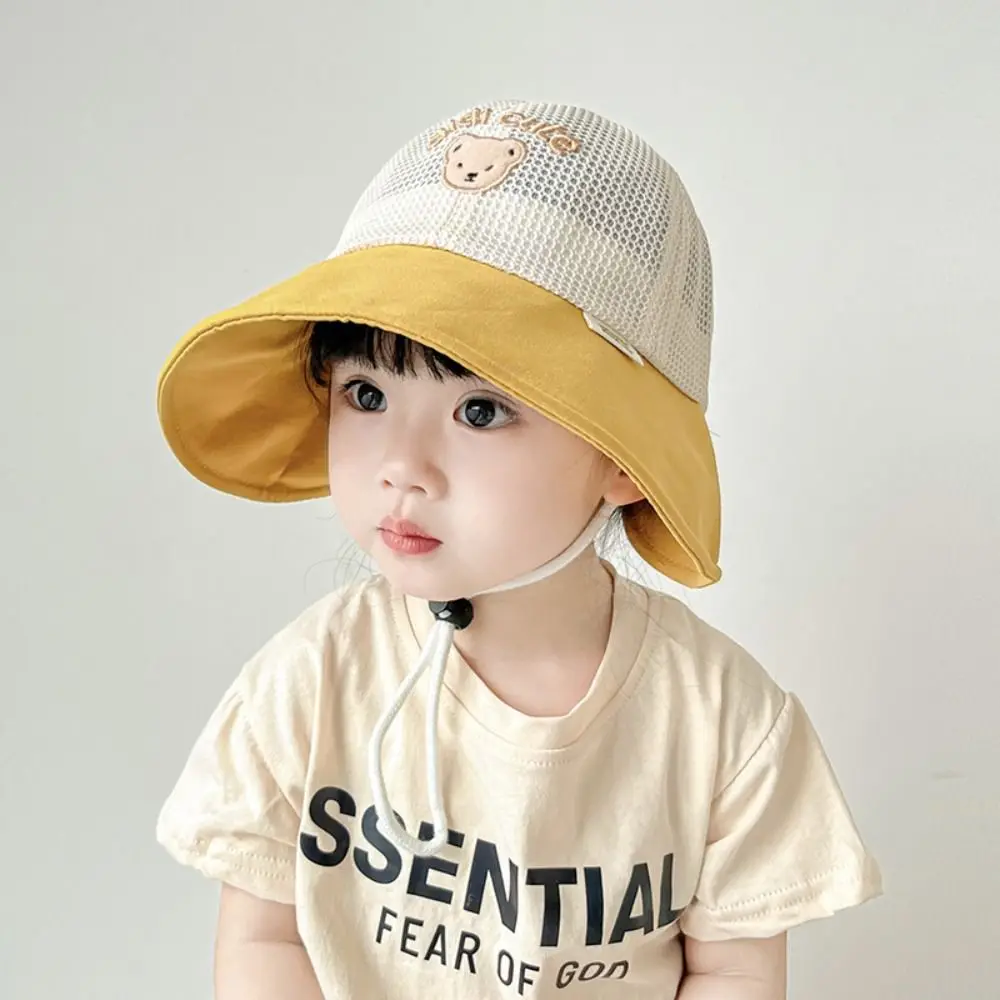 

Cute Summer Baby Bear Bucket Cap Breathable Mesh Children Fisherman Cap Anti UV Quick-dry Outdoor Sun Hat Boys Girls
