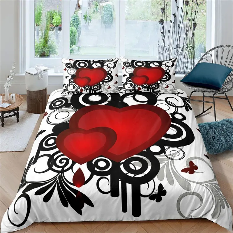 

Romantic Love Heart Duvet Cover Valentines Day Bedding Set Microfiber 3D Print Quilt Cover King Queen For Boys Girls Teen Decor