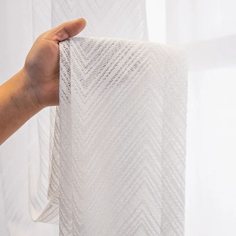

Modern Simple White Ruffled Window Screen Living Room Bedroom Window Balcony Decoration Blackout Fabric Hall Solid Color Tulle