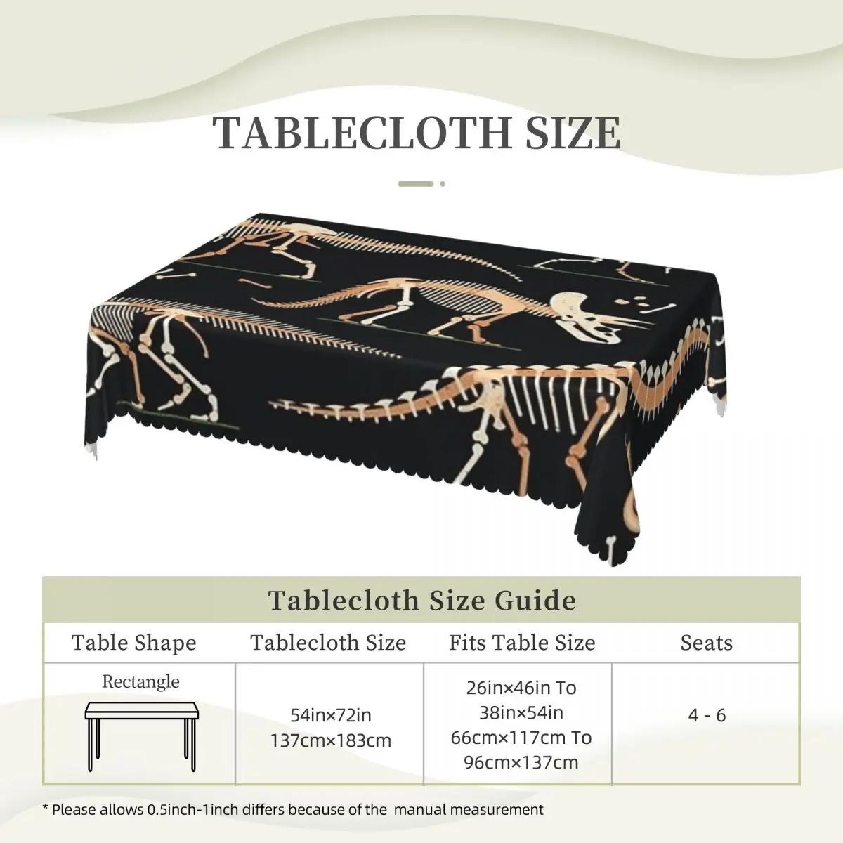 Dinosaur Fossils Halloween Customized Rectangular Tablecloth Oilproof Table Cover for Festival Party Decorations Table Cloth