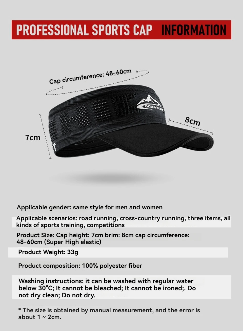GTUBIKE Kühlendes, dehnbares Visier, Unisex-Schweißband für Damen und Herren, kein Slip-Band, leicht, Leistung, Laufen, Sonnenschutz – Detail 2
