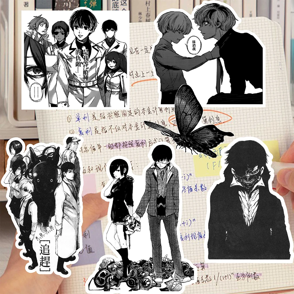 

10/30/67pcs Cool Japanese Anime Tokyo Ghoul Stickers Cartoon Decals Helmet Laptop Phone Car Black White Manga Sticker Packing