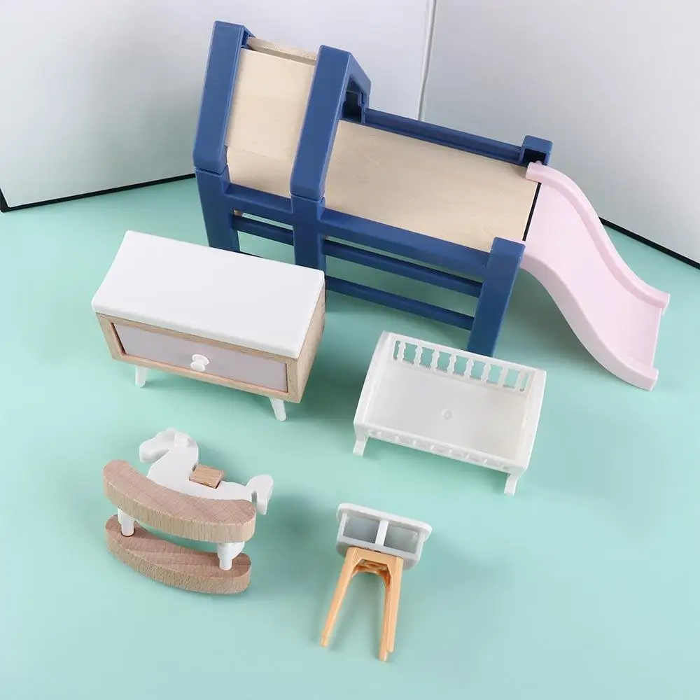 1:12 인형집 나무 말 장난감 인형집 시뮬레이션 식탁 의자 모델 식탁 의자 트로이 목마 인형집 가구