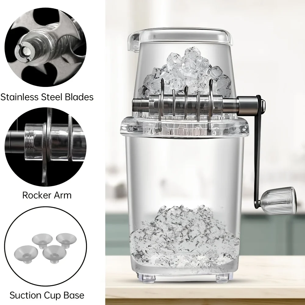 

C014 Transparent Black Hand-Cranked Ice Crusher, Portable Plastic Ice Shaver for Cocktails, Smoothies, & Outdoor Use, Durable D