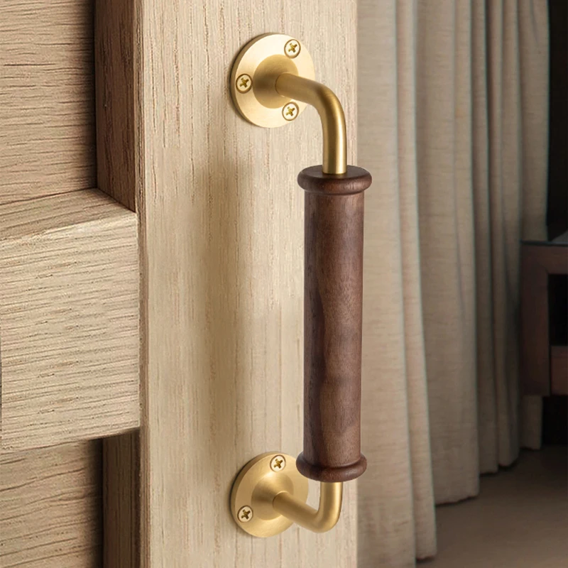 Vintage Cabinet Pulls Solid Walnut & Brass Handles for Modern Furniture Multi-Functional Drawer Pulls/Concealed Door Hardware