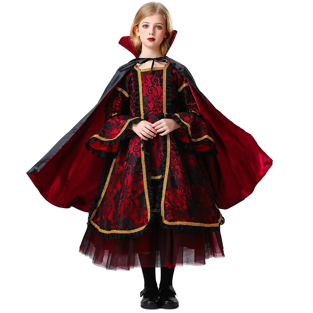 Halloween Mädchen Party Cos Kostüm Königin Dämon Vampir Cosplay Kostüm Mittelalterliches Hofkleid