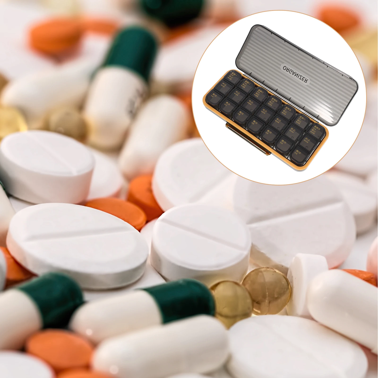 

21-Grid Portable Medicine Organizer Travel Case Weekly Daily Storage Small Durable Water-Resistant Pill Holder Multi-Compartment