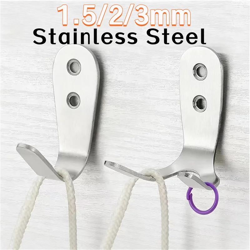 1.5/2/3mm Stainless Steel Single/Double Hooks Wall Mount Hook Racks Multipurpose Hook Hanger Home Kitchen Cabinet Shelf Hooks