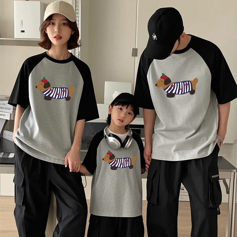 

Adult Kids T shirt Baby Romper for Family Matching Clothes Outfits Father Mother Daughter Son Tops for family Dog Print Clothing