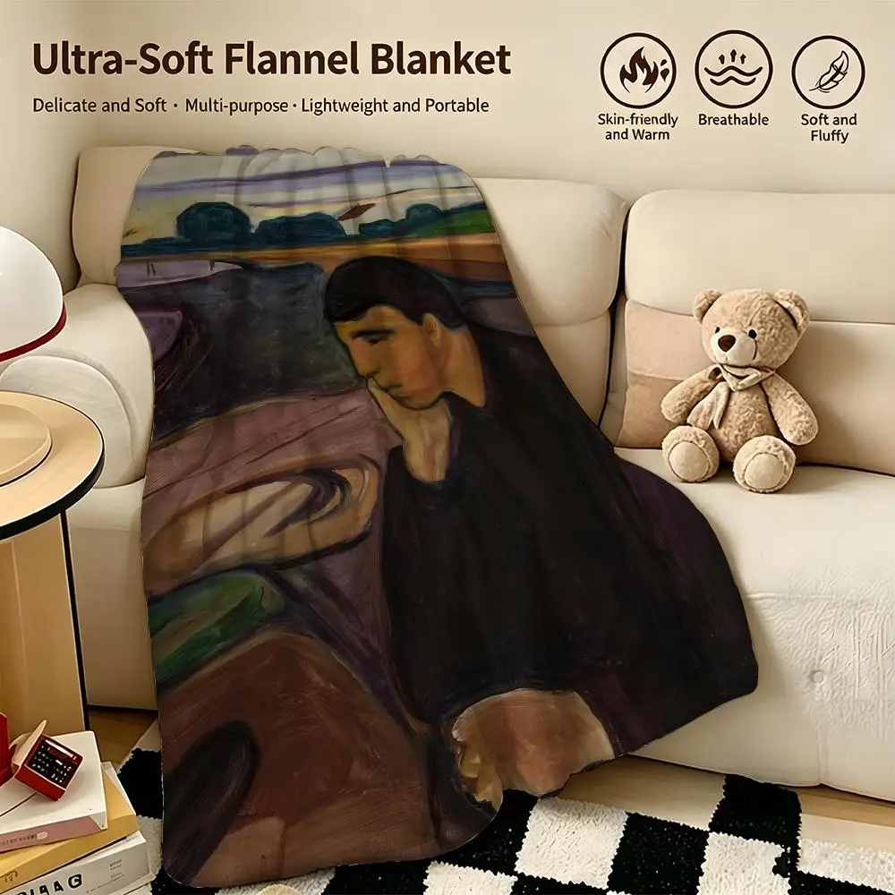 artist E-Edvard Munch-h Throw Warm Soft Flannel Blanket, Multi-use for Sofa Bed Camping Travel Nap