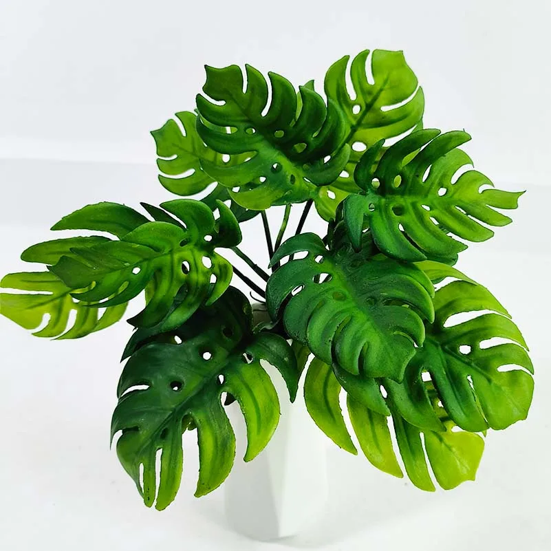 Plastic For Factory Family Office Party Decoration Real Touch Twelve Fork Latex Monstera Leaves