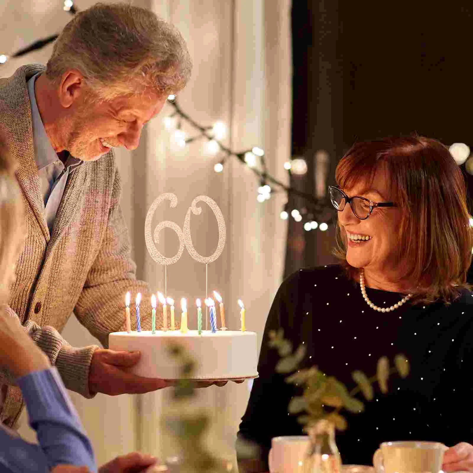 60 Cake Topper Cupcake Toppers Rhinestone Decorative Anniversary Picks Insert Number Cakes