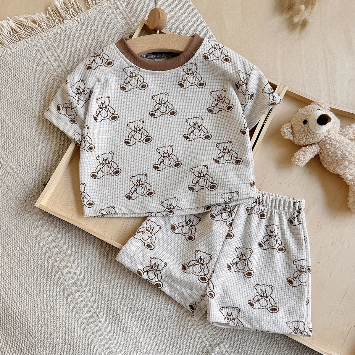 Summer New Baby Striped Short Sleeve Clothing Set Tops + Short 2 Pieces Suit Kids Cartoon Bear Pattern Clothes Items 0-3Y