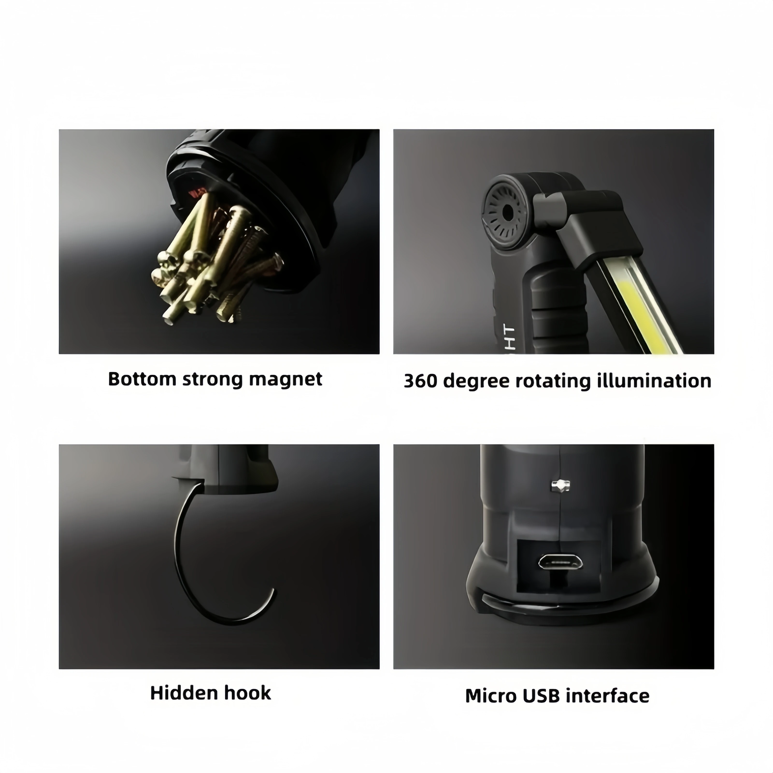 New Portable COB LED Flashlight USB Rechargeable Work Light Magnetic Lanterna Hanging Lamp with Built-in Battery Camping Torch