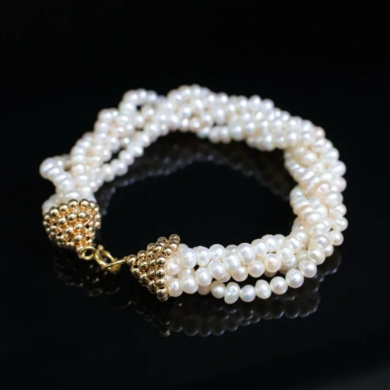 

SGARIT Natural Freshwater Pearls Bracelet 14k Gold Filled Handmade Vintage Accessories Multilevel Beaded French Bracelet Jewelry