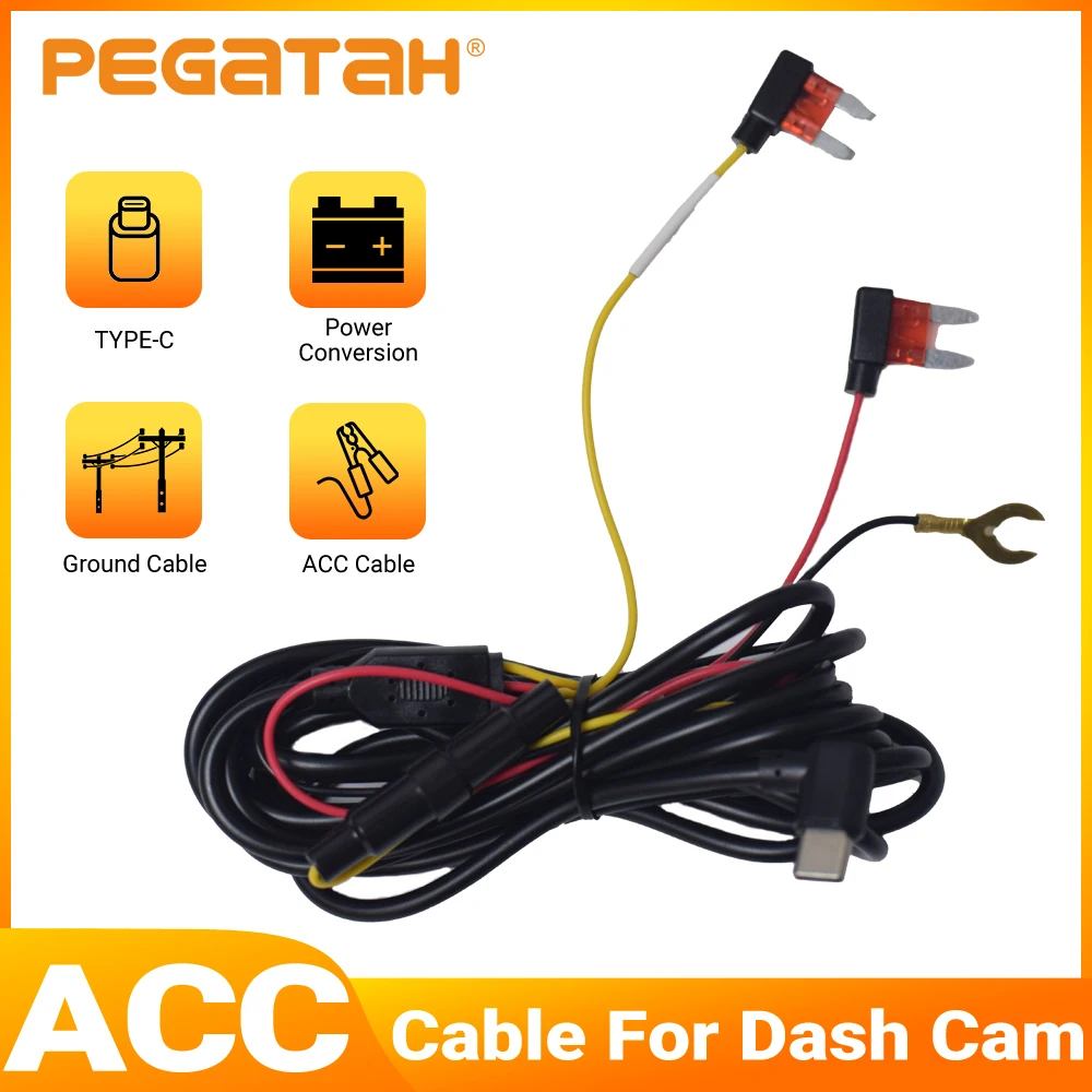 

Автомобильный видеорегистратор ACC Кабель питания для видеорегистратора 285 см Тип-C Линия питания для видеорегистратора Автомобильная камера Провод питания Подключение к блоку предохранителей