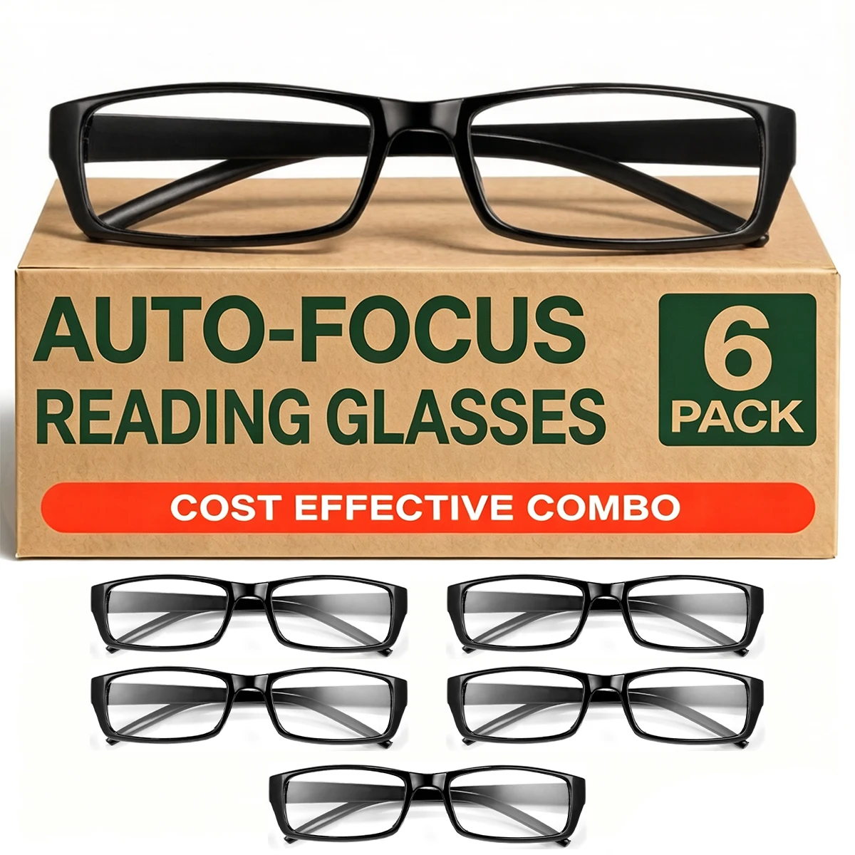 Adaptive Focus Reading Glasses for Men Women, Autofocus Presbyopic Glasses for Seniors, for Reading & Daily Use 6 Pack L1F
