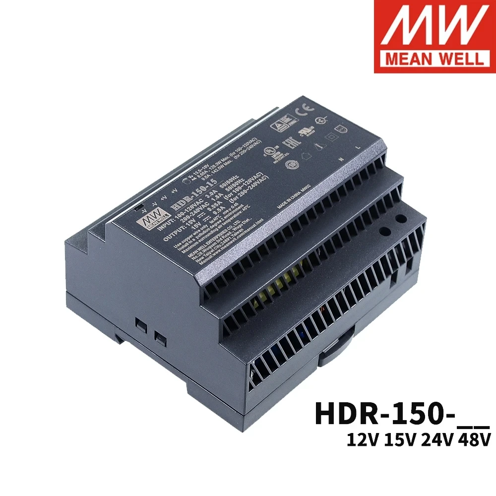 Imagem -03 - Mean Well Hdr150 85264vac para dc 12v 15v 24v 48v Meanwell Ultra Slim Passo Forma Din Rail Fonte de Alimentação Hdr-150-12 Hdr-150-24