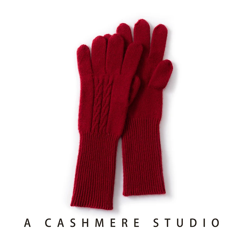 KOIJINSKY 35% Cashmere Blend Touch Screen Gloves Women Cable Twist Knit Long Rib Cuff Warm Winter Knitted Gloves Multi‑Colors La