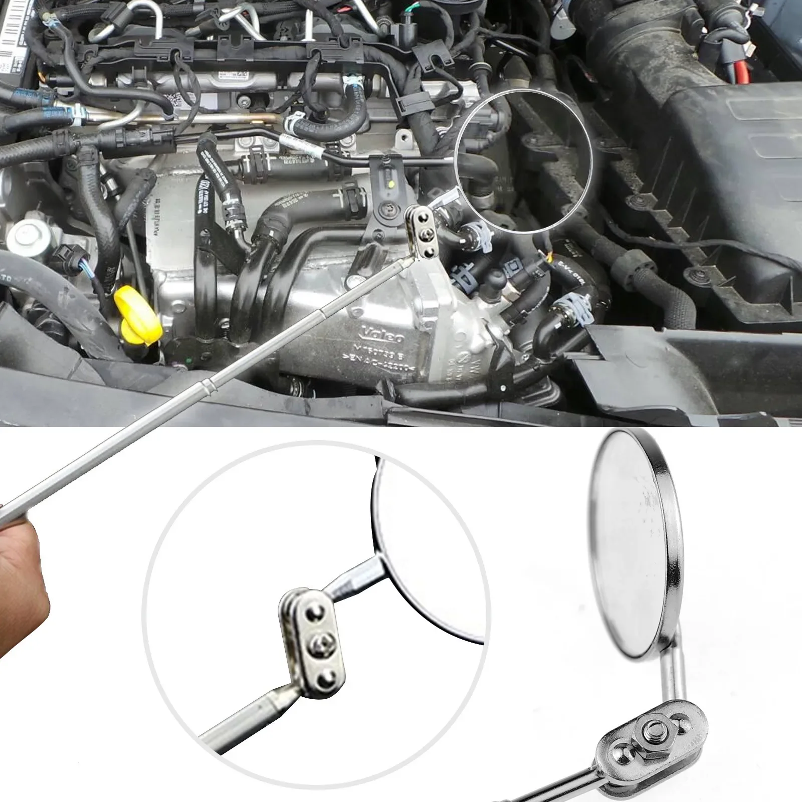 1Pc Rotatable Mirror Angle Telescopic Mirror Extendible Inspection Stainless Steel Detection Car Repair Tool Endoscope Equipment