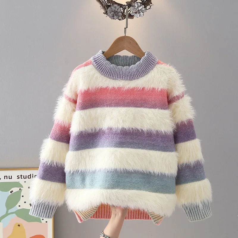 

Свитера для девочек, осень-зима 2025 г., детские шерстяные трикотажные топы для детской одежды, вязаная верхняя одежда, детский пуловер, свитер для подростков