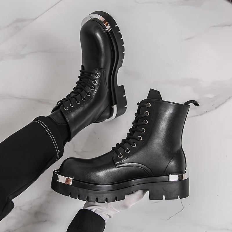 

Men's thick soled boots Luxury designer style Work or business office 38-46 Outdoor autumn and winter high top leather shoes