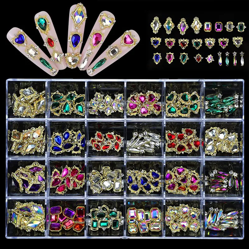 Nail Art Rhinestones 3D Shiny Crystal Nail Charms Gems Luxury Alloy Nail Art Accessories Set DIY Jewel Design Nail Decorations