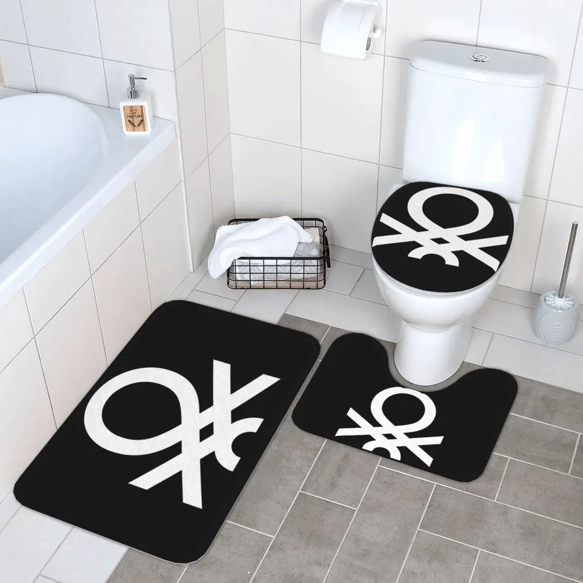 

United Colors Of Benetton, 3-х предметный коврик для ванной, набор для ванной комнаты, крышка для унитаза, домашний декор, нескользящий ковер, напольный коврик